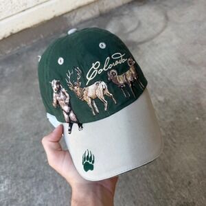 Smith Southwestern Colorado Wildlife Embroidered Hat Green Tan Bear Elk Ram Cap